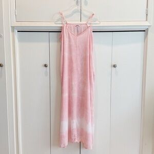 Daybreak Boho Pink Tie Dye Maxi Dress Spaghetti Straps 100% Rayon